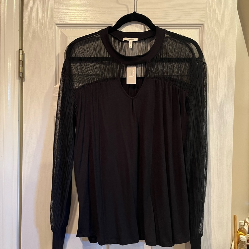 Maurices Black Sheer Sleeve Blouse